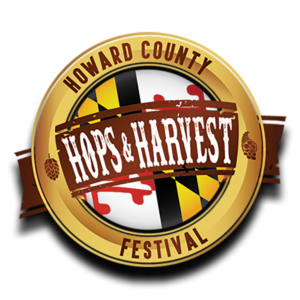 Logo for the Howard County Hops & Harvest Festival featuring the Maryland state flag inside a gold circle.