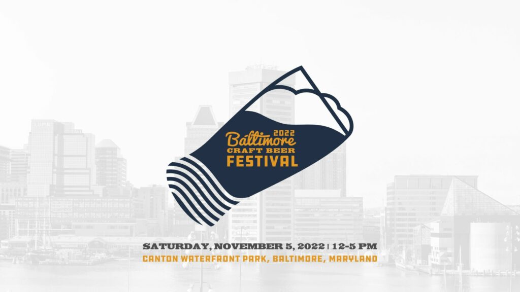 Event poster for the 2022 Baltimore Craft Beer Festival on Saturday, November 5, from 12-5 PM at Canton Waterfront Park.