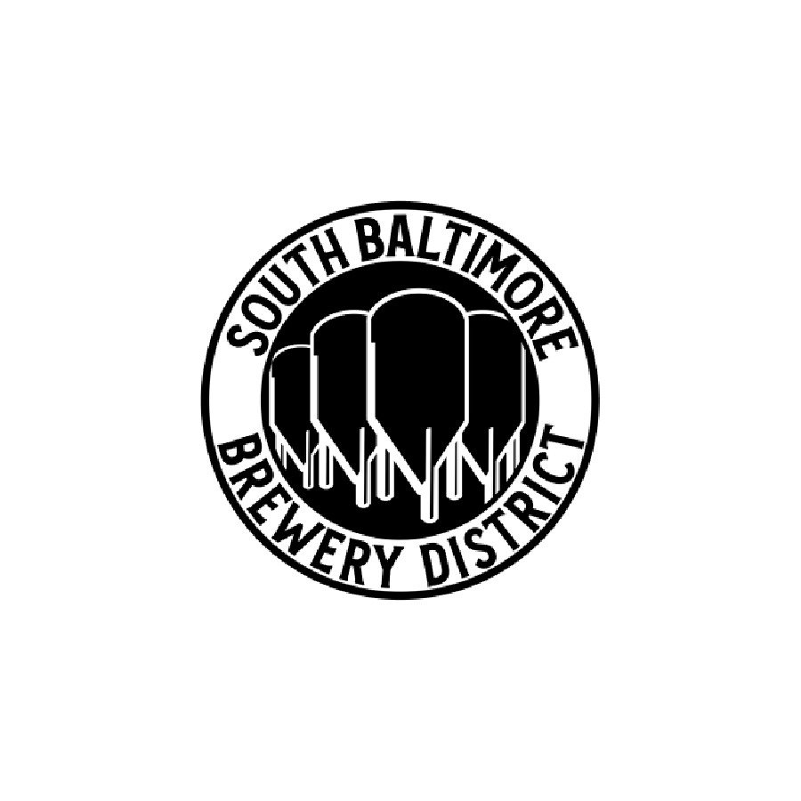 Circular logo for the South Baltimore Brewery District featuring an illustration of four brewing tanks surrounded by the text “South Baltimore Brewery District.”