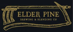 Logo for Elder Pine Brewing & Blending Co. featuring a stylized illustration of a scythe.