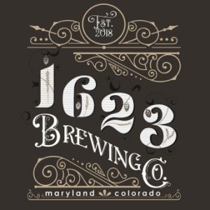 Logo for 1623 Brewing Co., established in 2018, featuring decorative typography and the locations Maryland and Colorado.